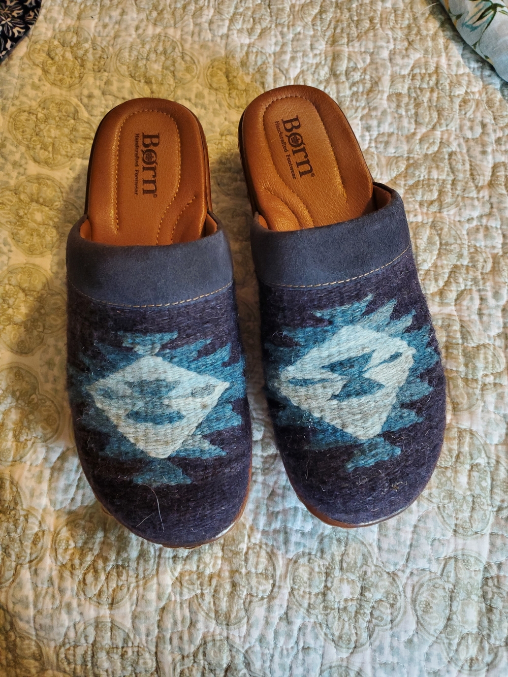 Wool-Blend Navy & Teal Slip-On Women's Clog